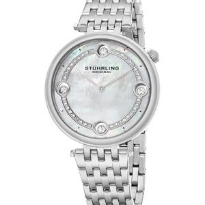 🍃💕NIB Stuhrling Original Stainless Steel Mother of Pearl & Crystal Watch